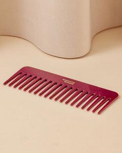 Le Peigne Large Démêlant en Acétate Rouge Cerise